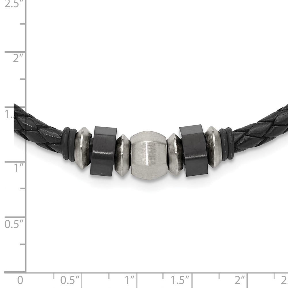 Stainless Steel Cord & Leather Necklace Chain Chisel Brushed Black IP-plated and Rubber 19.25 inch 11 mm