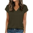 thumbnail image 1 of Blouse Texturée à Manches Cap, Col en V, pour Femme, Printemps Été, Chic Décontractée, Bureau Travail, Hauts pour Quotidien Fête Vacances, Vert Armée, G, 1 of 8