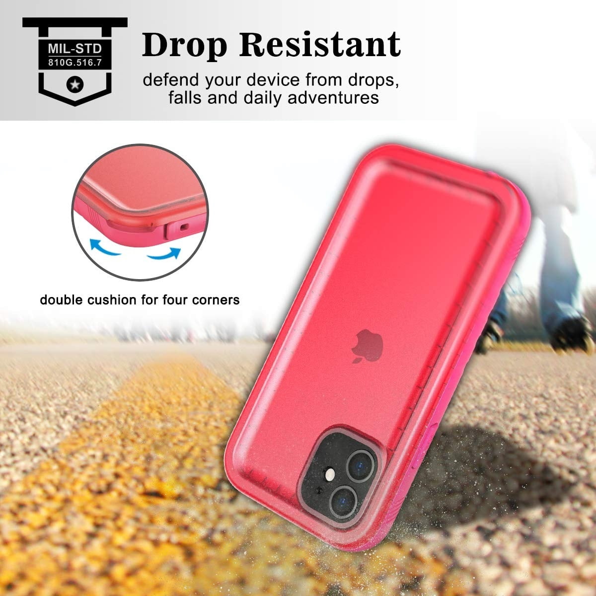 SPORTLINK Waterproof Case for iPhone 11 Shockproof Dustproof Built-in Phone Screen Protector Rugged Cover 6.1 inch - Frosted Pink