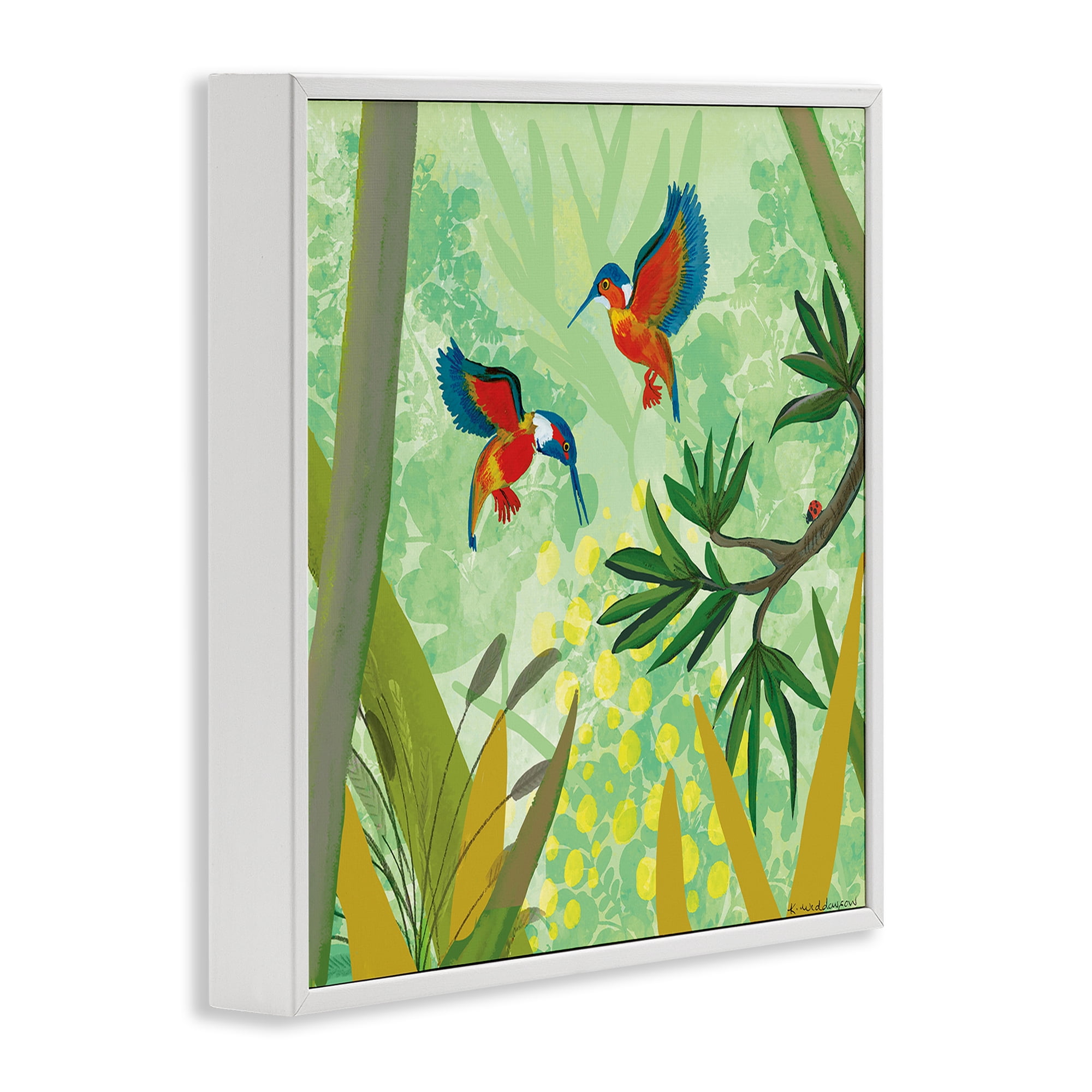 Stupell Industries Kingfishers in Jungle Branches White Framed Giclee Art, design by Kay Widdowson