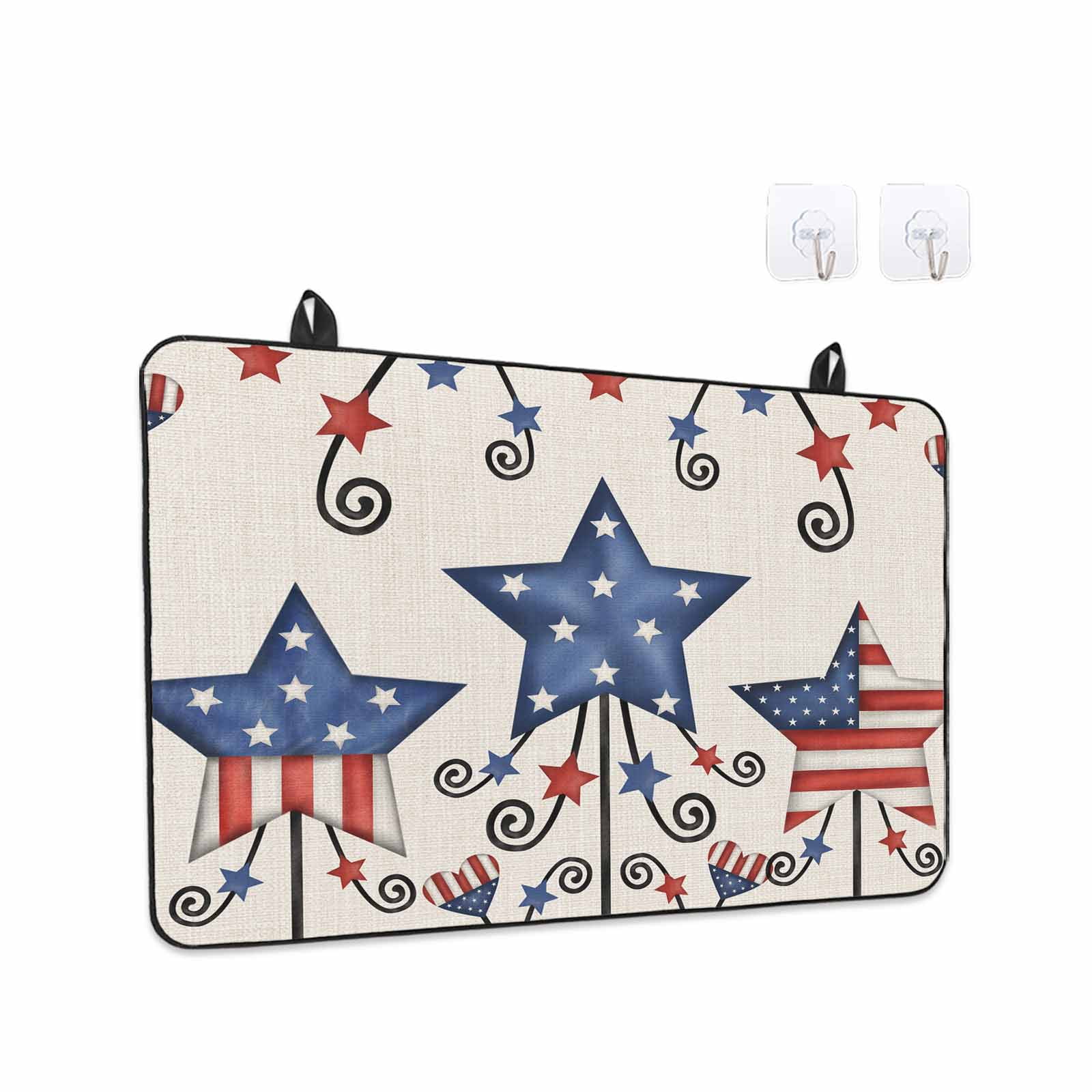 4th of July Stove Top Cover for Electric Stove, Heat-proof & Non Slip Glass Top Stove Cover Protector, Blue Red Star Rustic Independence Day Kitchen Flat Cooktop Rubber Mat 24x21 Inches