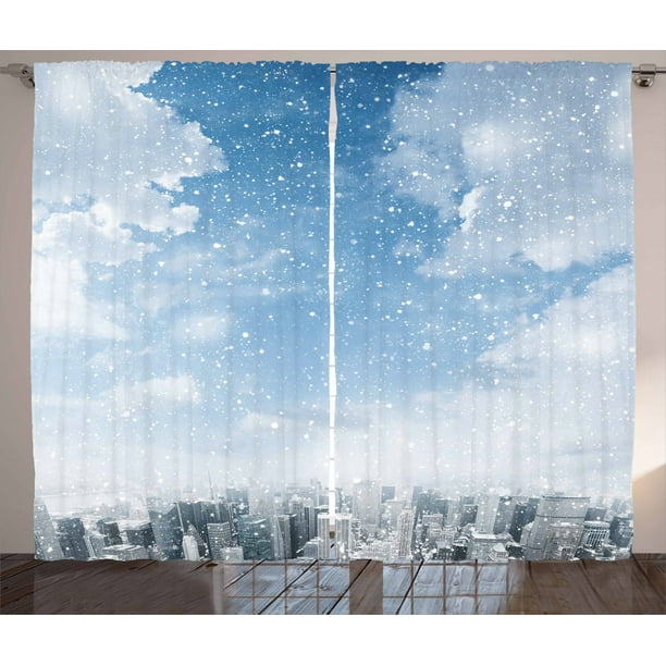 Winter Curtains 2 Panels Set Snow Falling Down On New York City Urban Life Skysers Streets Winter Curtains 2 Panels Set Snow, Curtains For Cold Weather