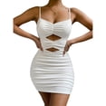 thumbnail image 1 of Jumpingount Vestido hueco de verano, minivestido ajustado profundo, vestido veraniego con tirantes finos, ropa de moda para vacaciones en la playa, Vestidos Blanco S Jumpingount AP010937-01, 1 of 6