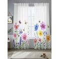 thumbnail image 3 of Colorful Wildflower Sheer Curtains 84 inches Long 2 Panels Set Bee Butterfly Purple Blue Pink Plant Sheer Window Curtain Rod Pocket Voile Drapes for Living Room/Bedroom, Each 52" W x 84" L, 3 of 7