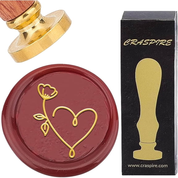 Heart Wax Seal Stamp 25mm Flower Round Removable Brass Head Vintage Sealing Wax Stamp with Rosewood Handle