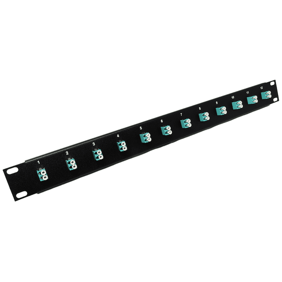 12 Port LC Fiber Patch Panel 10Gb/40Gb Multimode (Aqua Couplers) (Loaded 1u) 19"