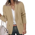 thumbnail image 6 of Hueook Open Front Blazer Jacket for Women's Solid Color Suit Jacket Business Casual Style Long Sleeves Lapel with Pockets Beige 2X, 6 of 6