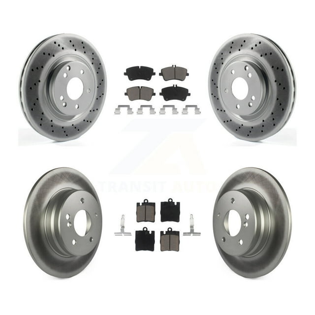 Transit Auto Front Rear Coated Disc Brake Rotors and Ceramic Pads Kit for Car 2004 Mercedes-Benz C320 Wagon Coupe with RWD with Sport Package KGC-100815