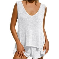2 Piece Sets for Women Fashion Casual Solid Color Sleeveless Shorts Set Sleeveless V-neck Top/shirt Set