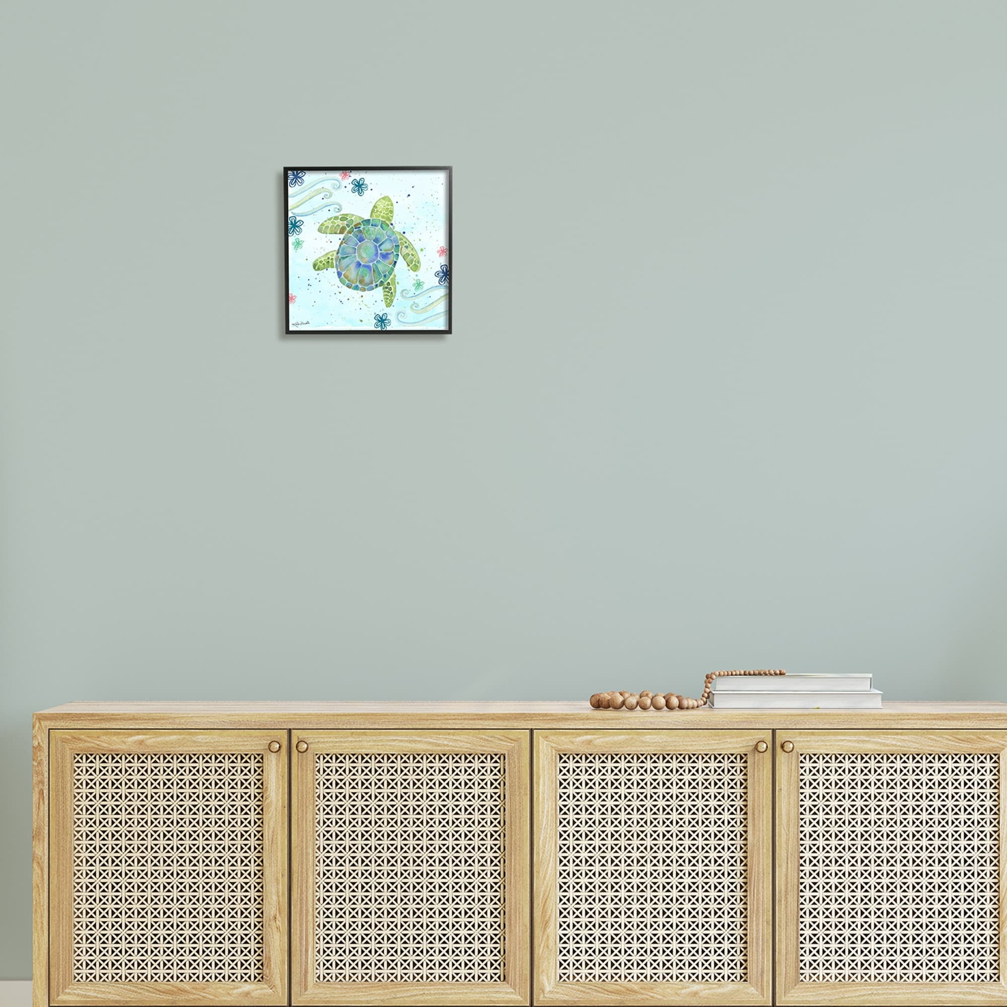 Stupell Industries Lovely Green Sea Turtle Ocean Flower Painting Framed Wall Art, 24 x 24, Design by Katie Doucette