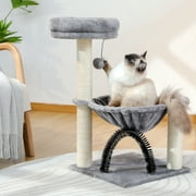 PAWZ Road Cat Tree Tower 28" for Kitten with Cat Brush Hammock Cat Scratching Post, Gray