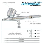 Master Performance G222 Pro Set Master Airbrush with 3 Nozzle Sets (0.2, 0.3 & 0.5mm Needles, Fluid Tips and Air Caps) and Air Hose - Dual-Action Gravity Feed Airbrush 1/3 oz Cup - Spray Art Auto