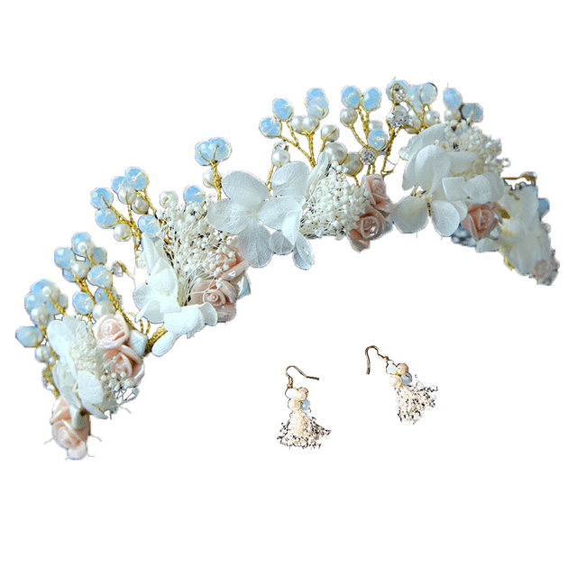 Piezas de niña de flores para boda, banda de guirnalda floral perla, corona de pelo nupcial Boho