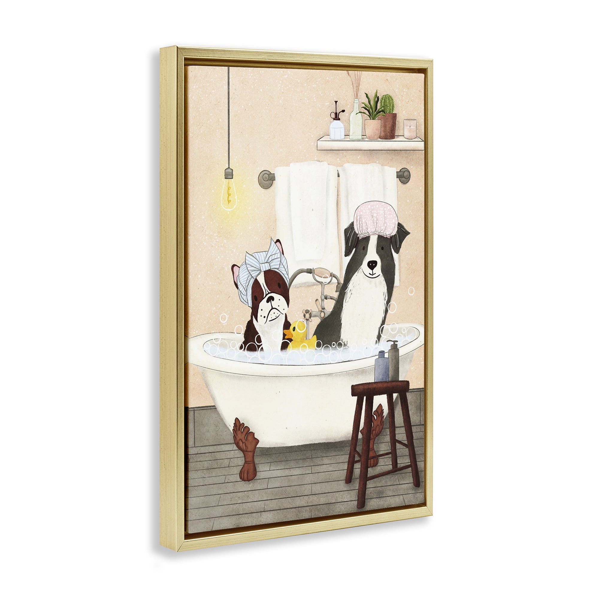 Stupell Industries Doggie Bath Time Typography Painting Gold Floater Framed Canvas Art Print Wall Art, 21 x 31