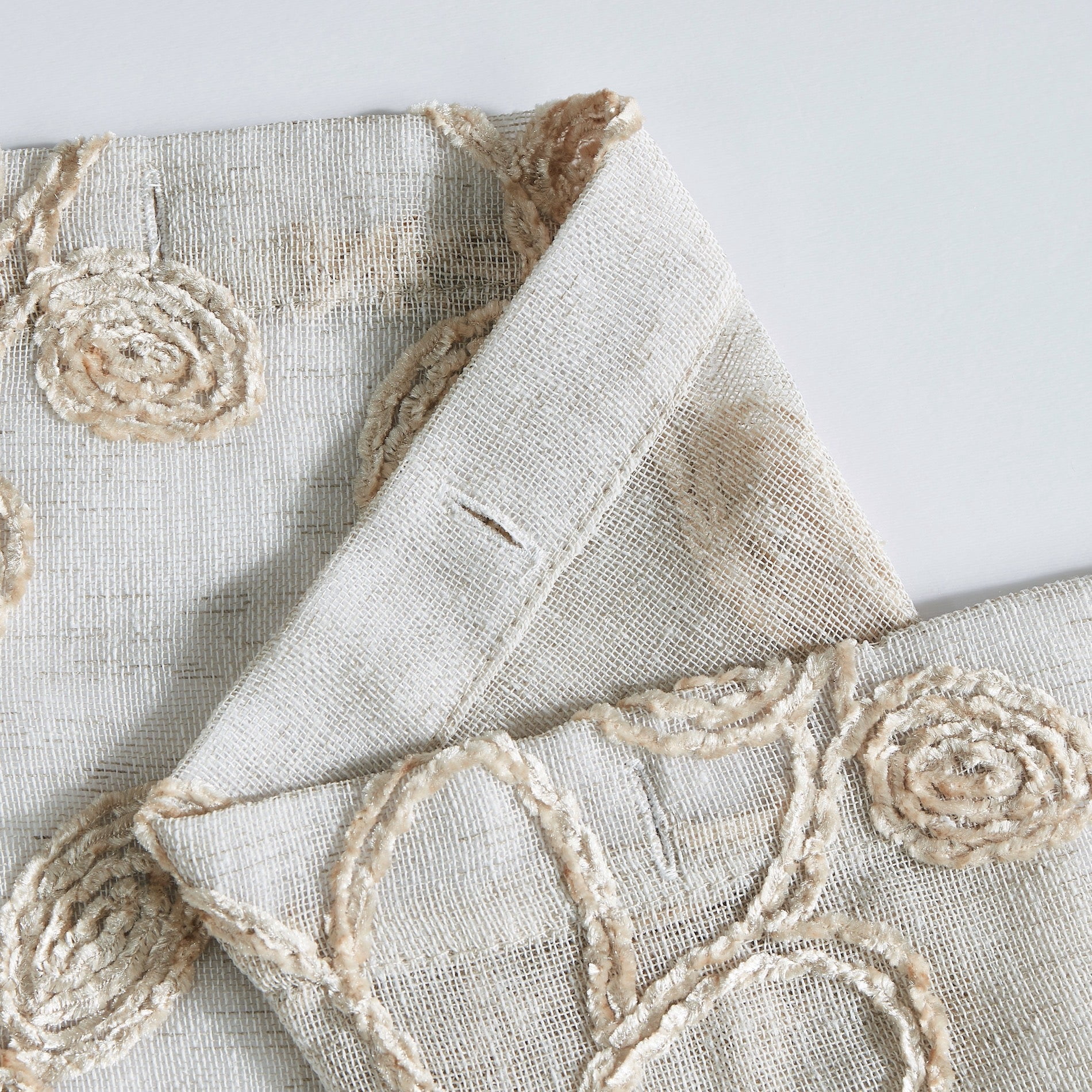 Dainty Home Rita 3D Floral Chenille Embroidered Solid Sheer Linen Look 70 x 72 Shower Curtain In Linen