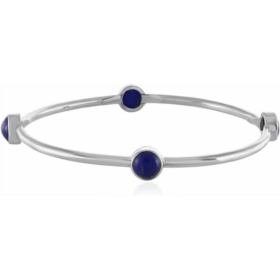 Gemshiner Lapis Lazuli Bangle for Women Round Shape 6.5mm wide 925 Sterling Silver Bracelet for Women Gift Anniversary Engagement Christmas Gift