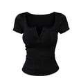 thumbnail image 4 of Uootdi T Shirts for Women Short Sleeve V Neck Scallop Edge Ribbed Knit Solid Casual Tops Going Out Style Stretchy Slim Fit Tees Gift, 4 of 6