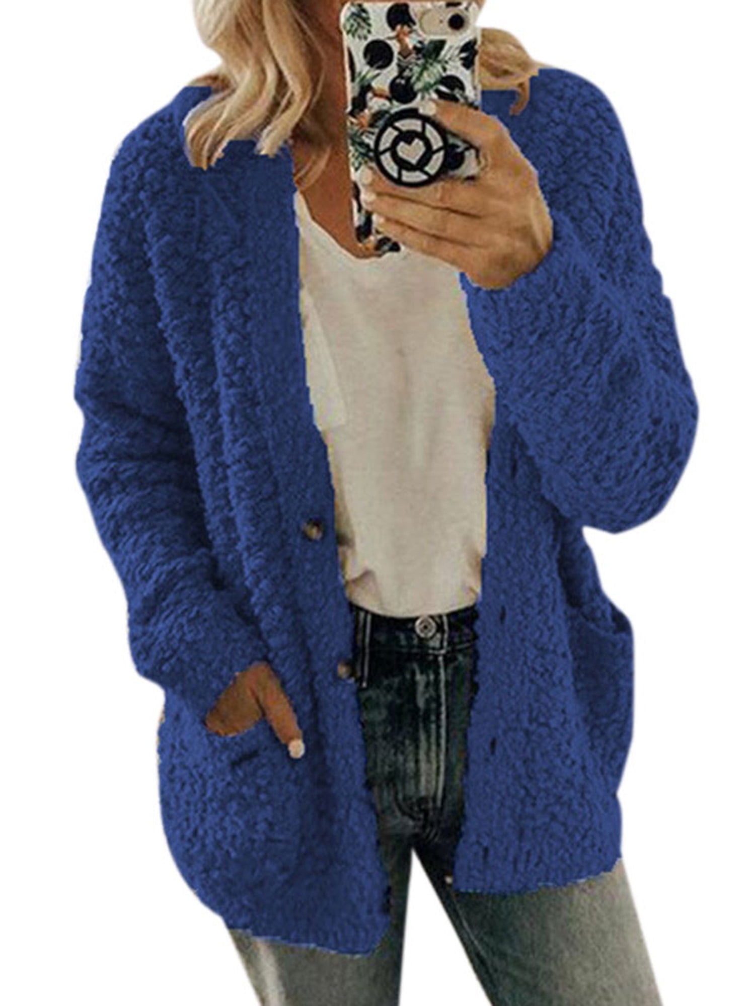 Lallc - Women's Plus Size Winter Fleece Cardigan Coats Teddy Bear ...