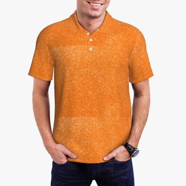 Balery Orange Glitter2 Camisa Polo de Hombre con Estampado, de Manga Corta y Tejido Medio, Camisa Tipo Golf Polo-Small
