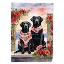 Black Labrador Retriever Two Hearts House Flag