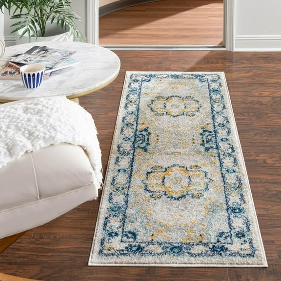 Unique Loom Madeline Vintage Collection Area Rug - Jackson (2' x 6' Runner Gray/Navy Blue)