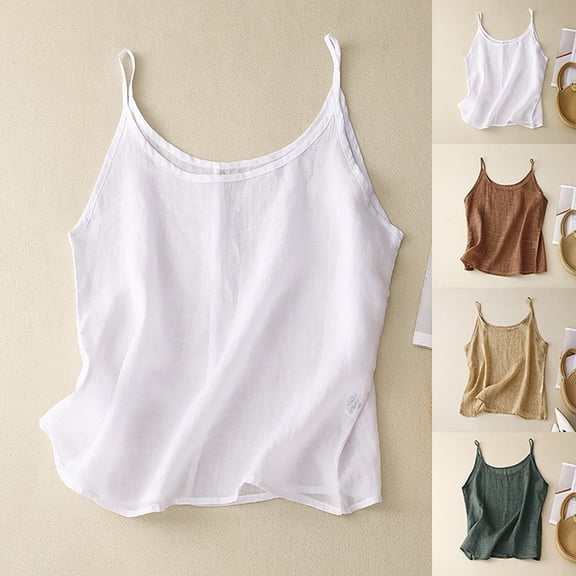 Women's Tank Tops Linen Thin Layering Loose Casual Sleeveless Top Camisole Tops for Women Green L