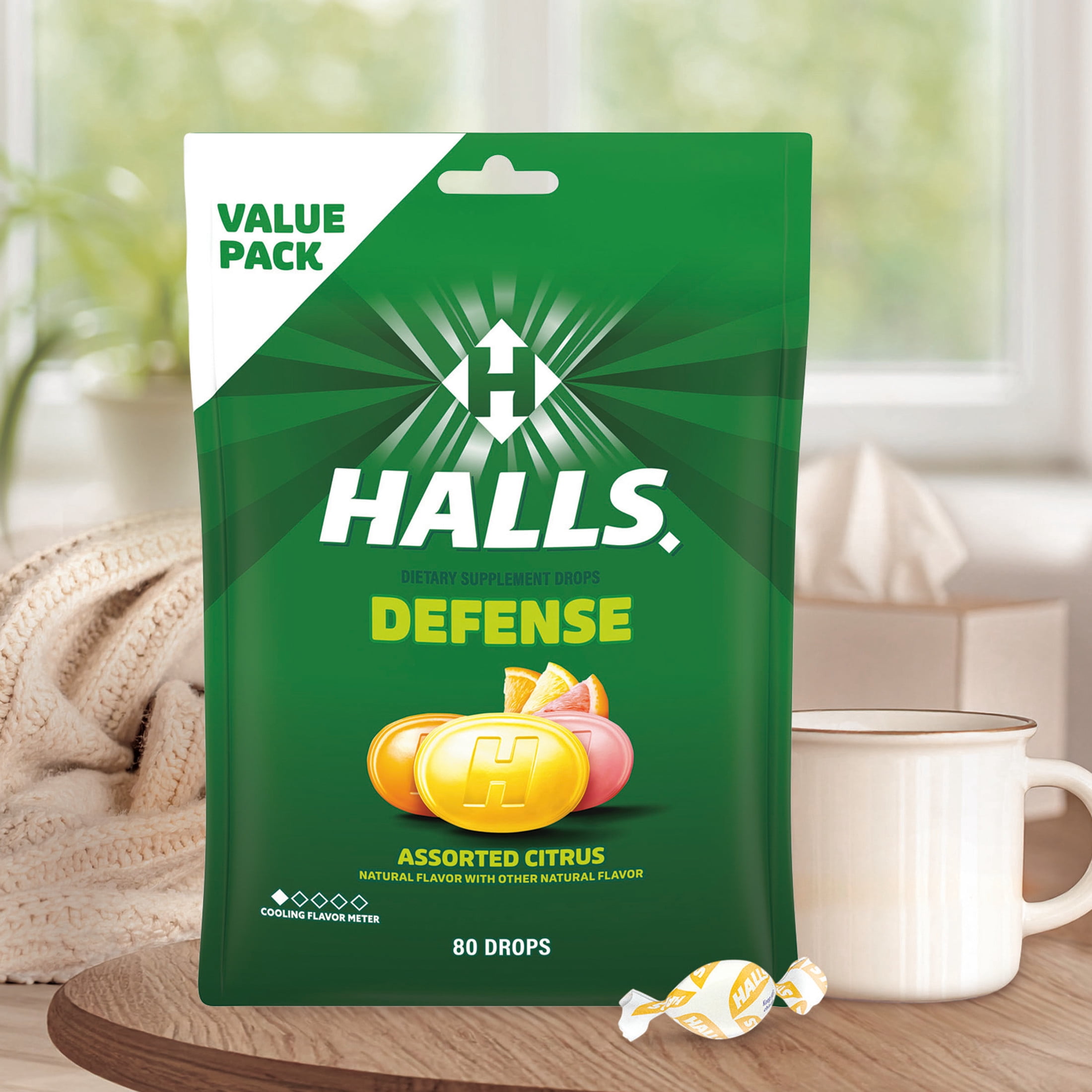 HALLS Defense Assorted Citrus Throat Drops, Vitamin C Dietary Supplements, Value Pack, 80 Drops