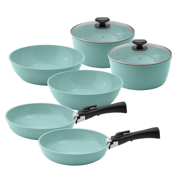 Juego de Ollas JADECOOK JADE SMART en Menta con Mango Removible y Recubrimiento Antiadherente para C