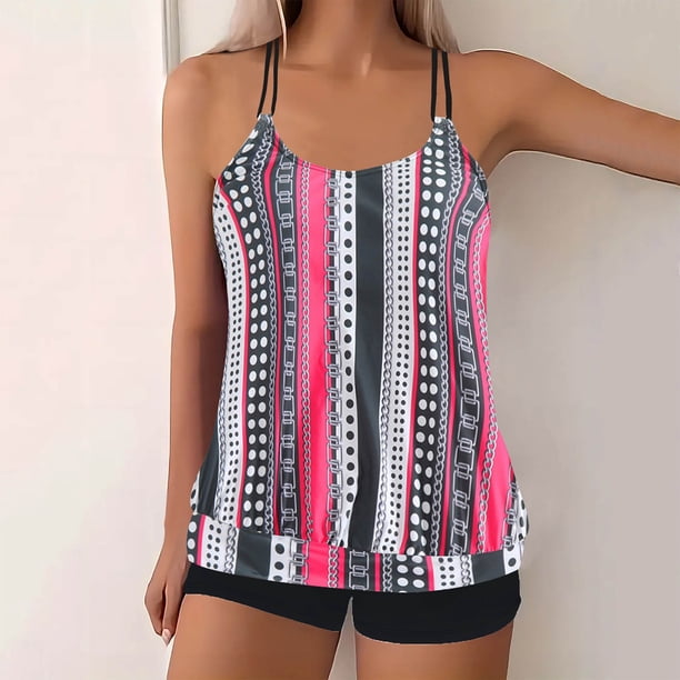 Trajes de baño tankini para mujer Trajes de baño vintage estampados para mujer Trajes de baño conservadores Traje de baño bikini con falda de playa estampada para mujer