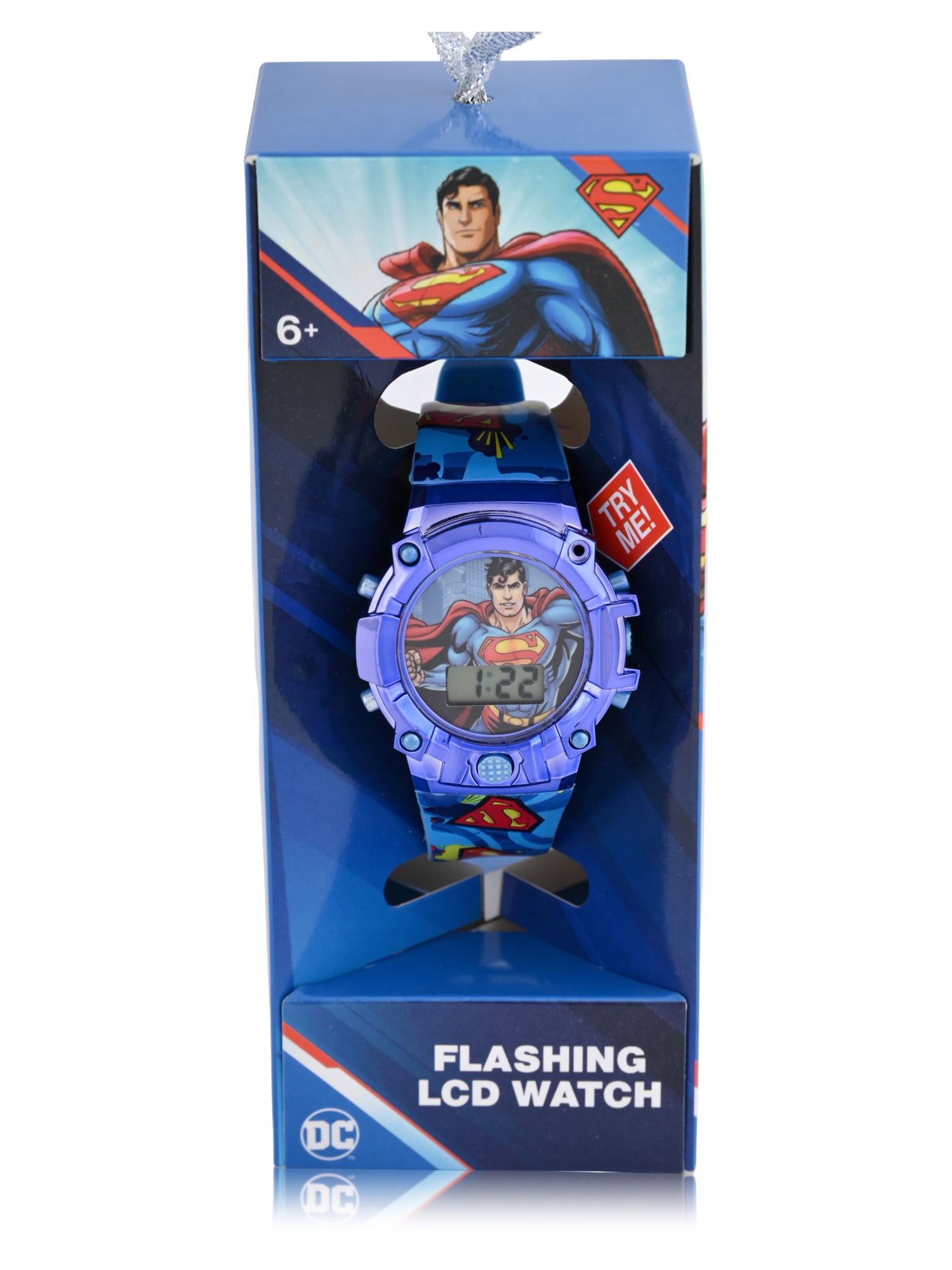 SUP4440WM Superman Kids Flashing Lights LCD Watch with Printed Strap