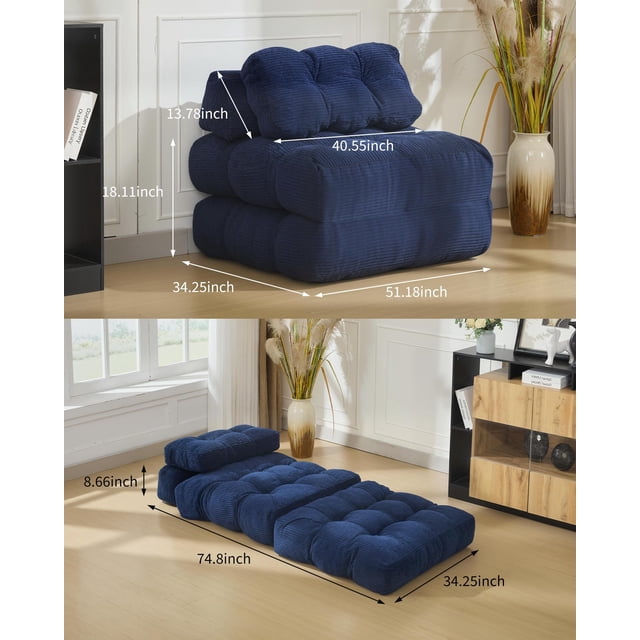 AKDSteel 3-In-1 Folding Sofa Bed Sleeper Chair, 190x87x22cm Convertible Single Lounger With Pillow And Back Support