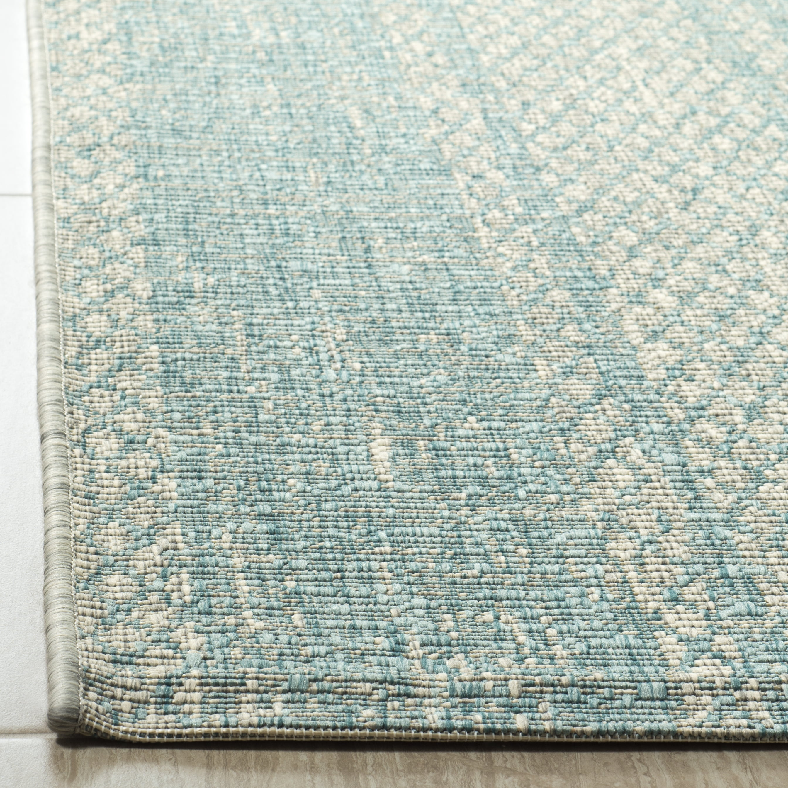 SAFAVIEH Courtyard Robert Striped Indoor/Outdoor Area Rug, 6'7" x 9'6", Light Grey/Aqua