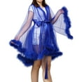 thumbnail image 3 of GRACEART Bridal Robe Sexy Wedding Illusion Nightgown Robe Bathrobe Sleepwear Faux Feather, 3 of 7