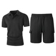 thumbnail image 6 of Zenithor Men's 2 Piece Rib Collar Shirts and Cargo Shorts Set Textured Short Sleeve Top Match Set Summer Beach Outfits S-3XL, 6 of 6