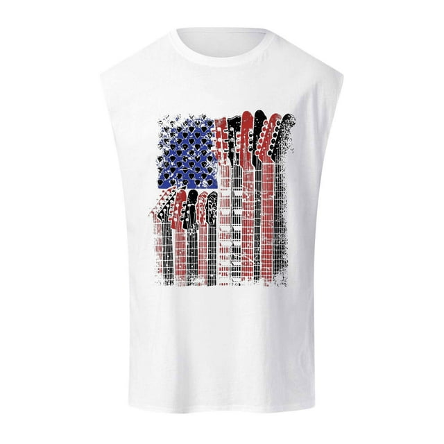 JHLZHS Mens Beach Tank Tops Independence Day Men's Crop Tank Top Summer Fashion Sleeveless Top Breathable Comfortable Creative Musical Instrument Flag Patterns Tank Tops Men Gym Cotton