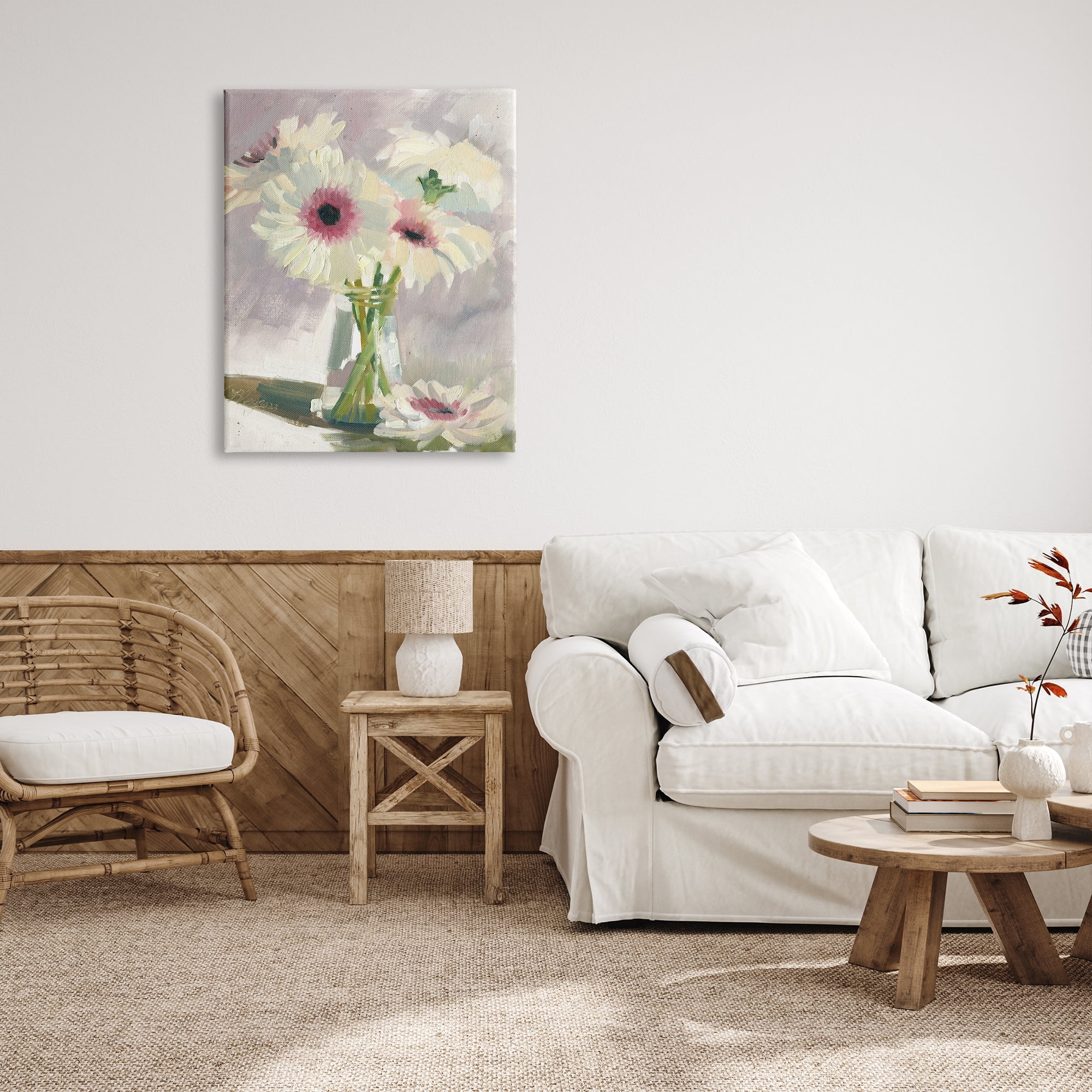 Stupell Industries White Mums Painting Botanical & Floral Painting Gallery Wrapped Canvas Art Print Wall Art, 30 x 40