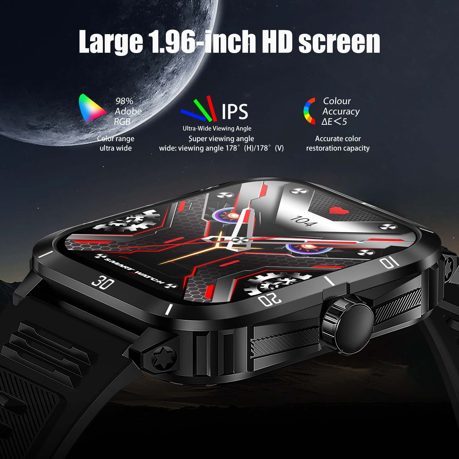XAXRE KT71 Smart Watches for Men (Call Receive/Dial), 3ATM Waterproof, 1.96" HD Large Screen Smartwatches, Rugged Smartwatch for Android iOS