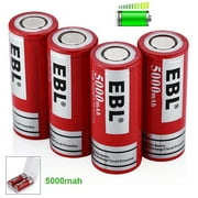4Packs EBL 5000mAh 3.7Volt 26650 Battery Rechargeable Li-ion High Drain w/ Case