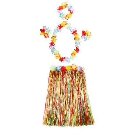 ZEDWELL Baby Girls Halloween Christmas Hula Grass Skirt Set Performance Colorful Hawaiian Costume