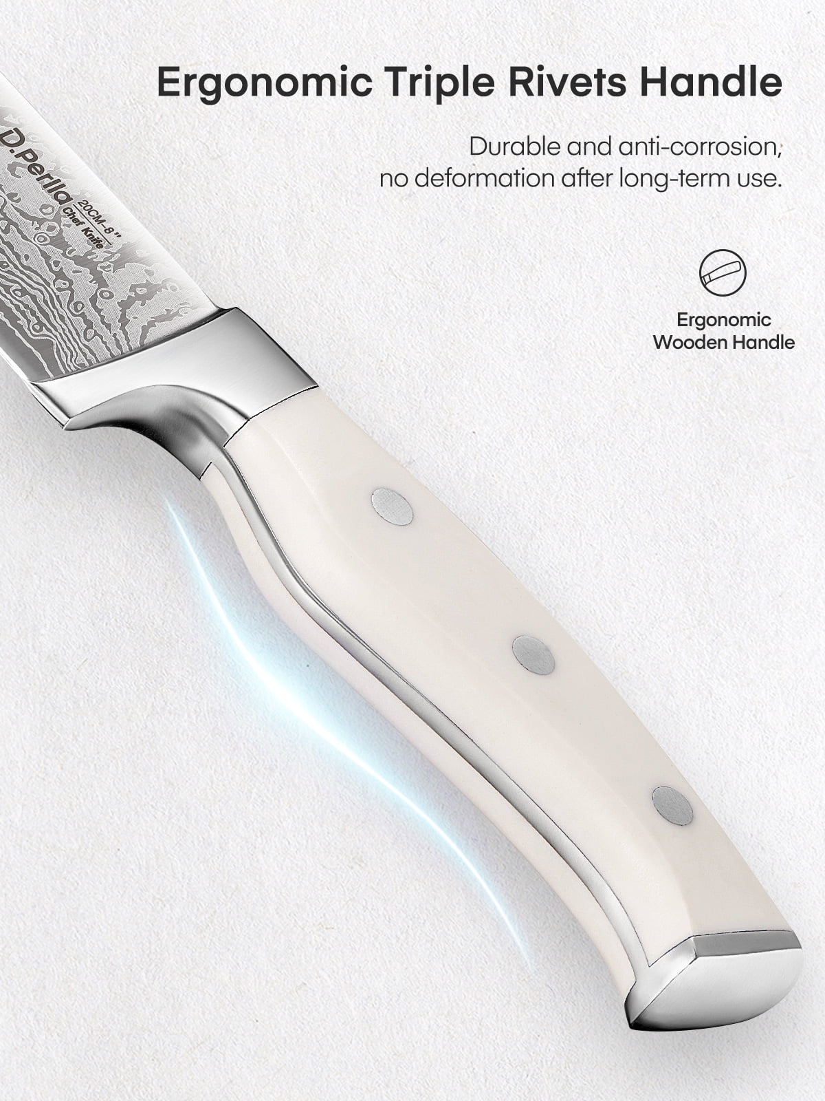 D.Perlla Knife Set, 14 Pcs German High Carbon Stainless Steel Sharp Knives Block Set with Built-in Sharpener, White