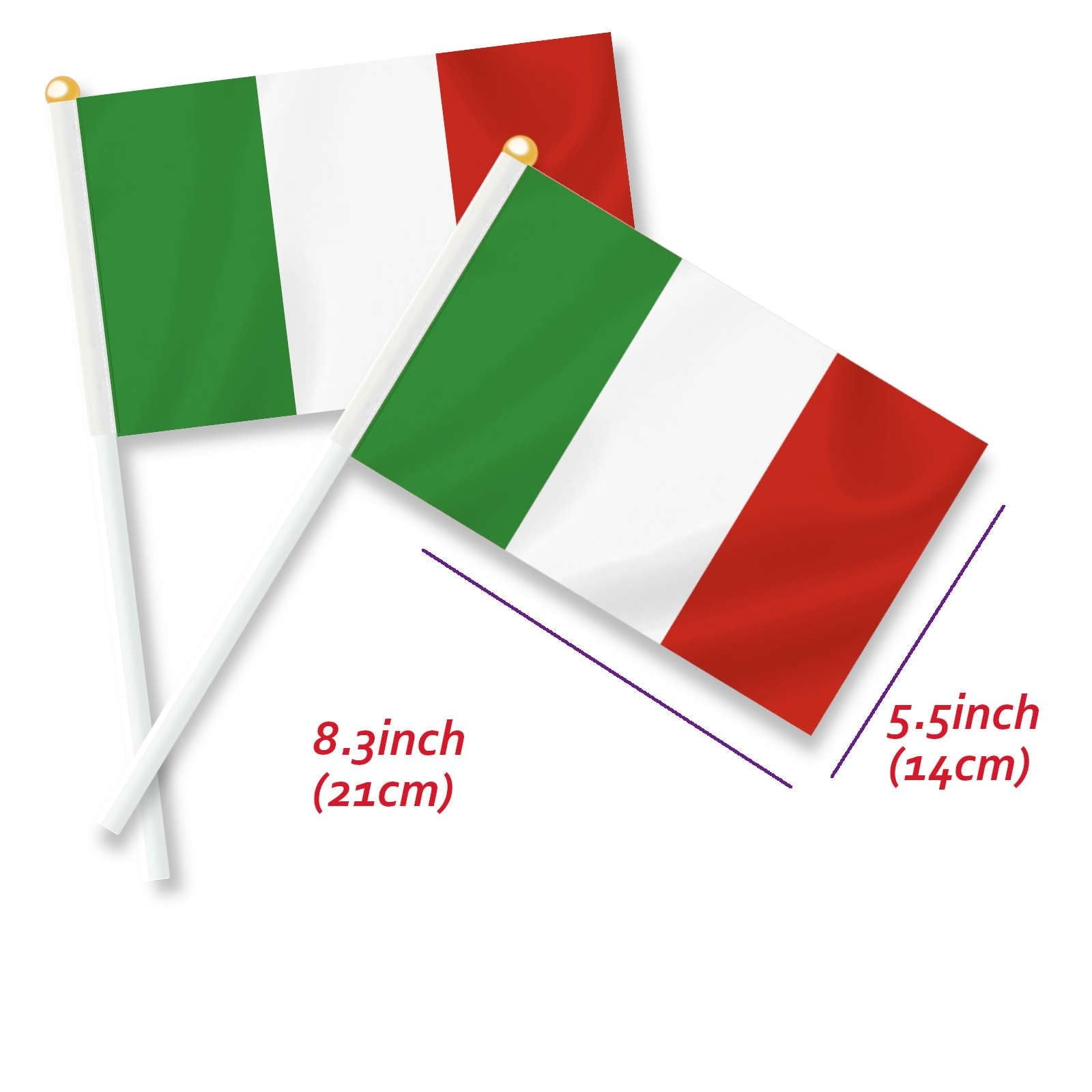12 Stück Italien-Flaggen Auf Stab – Mini-Handflaggen 20,3x30,5 Cm, Mit Holzstab