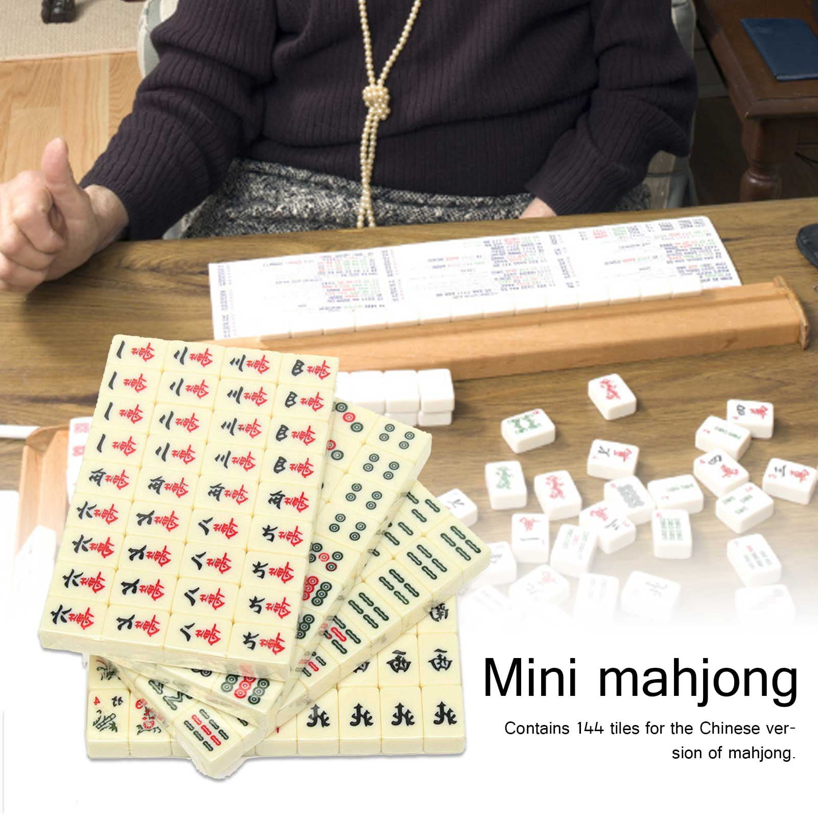 Classic Chinese Mahjong Game Set - White - with 144 Small Size Tiles, a  Wooden Leather Case, English Introduction - Chinese Play