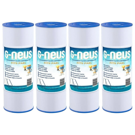 G-NEUS Pool & Spa Filter | Replaces PA81, Unicel C-7483, Aladdin 18101, Baleen AK-60450 | 81 Sq Ft Coverage (x4) | High Performance Replacement Cartridge, 4 Pack