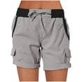 thumbnail image 2 of Xysaqa Women's Hiking Cargo Shorts Color Block Summer Casual Multi Pocket Cotton Outdoor Work Short for Women Lightweight Elastic High Waist Bermuda Shorts, 2 of 5