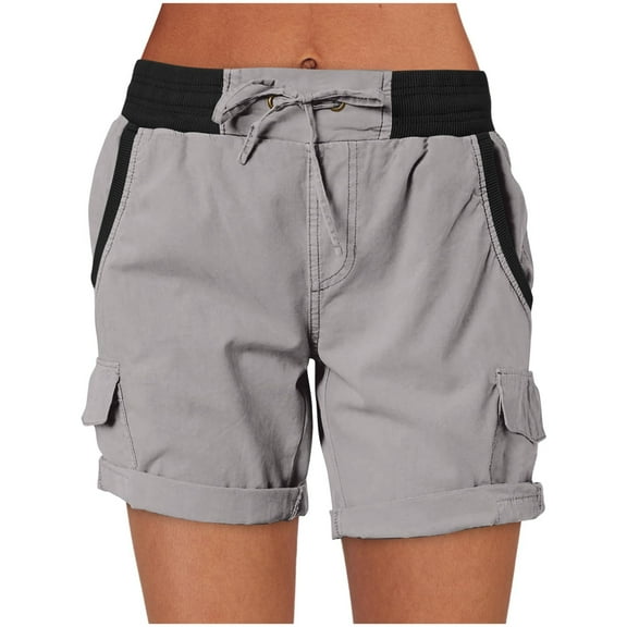 ZyeKqe Cargo Shorts for Women Drawstring High Waisted Outdoor Hiking Shorts Rolled up Casual Summer Shorts