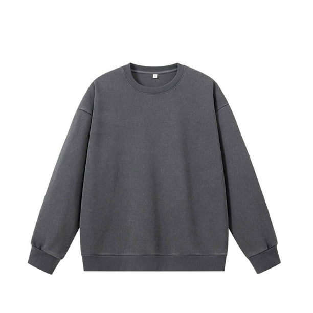 pstuiky camisa de manga larga para hombre, Sudadera de cuello redondo y manga larga desgastada de color liso para hombre Tops de hombre m