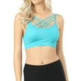 thumbnail image 1 of Zenana Women & Plus Comfort Seamless Crisscross Front Strappy Bralette Sports Bra Top with Removable Pads, 1 of 4