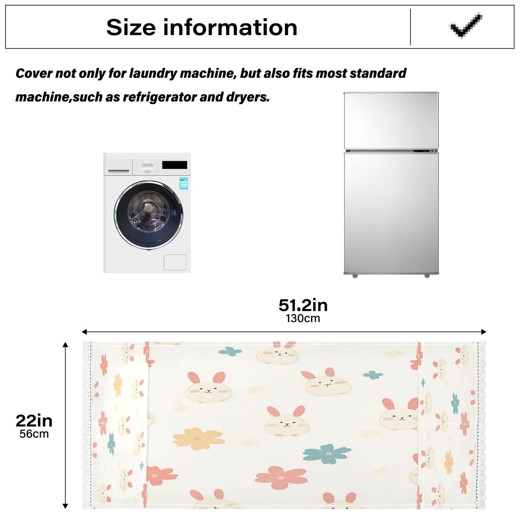 Cute Rabbit PatternWasher and Dryer Covers Dust-Proof and Oil Resistant Fridge Cover with 4 Storage Pockets Washing Machine Top Cover for Laundry Kitchen Home 51.2 x 22 In