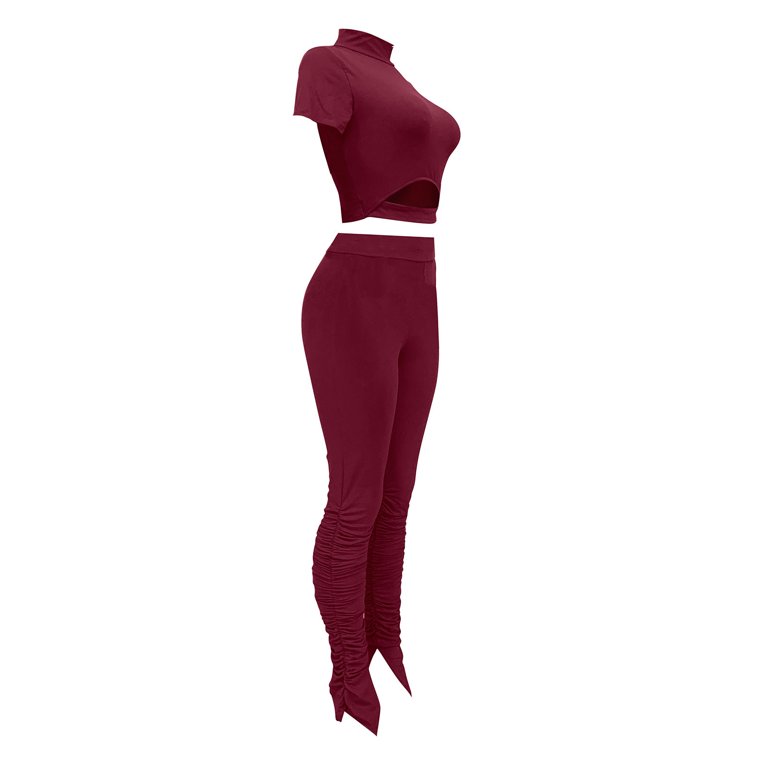 Women's Lined Wool Pants Women Yoga Short Sleeve Turtleneck Top Long Pants  Pure Color Sports Suit Super Thick Cashmere Wool Leggings 