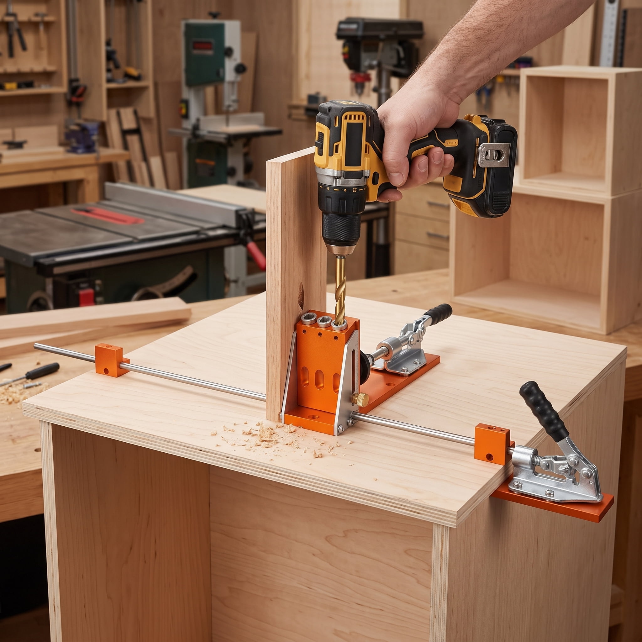 Pocket Hole Jig Kit with Adjustable 1/2-1-1/2" Depth, Aluminum Body, C-Clamp, Drill Bit, for Woodworking DIY Joinery